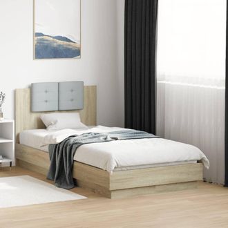 vidaXL Estructura De Cama Cabecero Luces Led Roble Sonoma 75x190 Cm Vidaxl