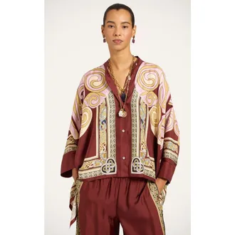 La DoubleJ Foulard Shirt in Kells Swirl Plac&eacute;e Burgundy at Nordstrom, Size X-Large