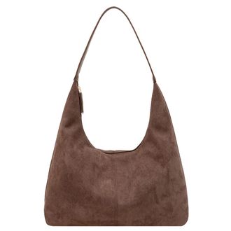 Generic Women Suede Tote Bag with Multi-Pockets Crescent Bag Zipper Closure Hobo Bag Large Capacity Handbag for Work Travel (Coffee)