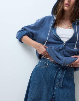 Collusion X008 - Jeans a palloncino drappeggiati allacciati sul davanti blu lavaggio medio