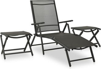vidaXL Set De Muebles De Jard&iacute;n 3 Piezas Textilene Aluminio Negro Vidaxl