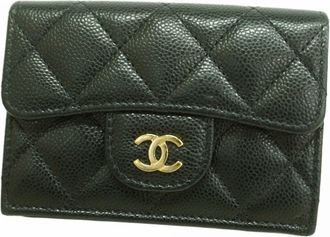 Chanel Black Grained Calfskin Wallet (Tri-Fold) (Pre-Owned)