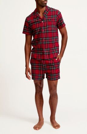 Petite Plume Imperial Tartan Brushed Cotton Twill Short Pajamas in Red at Nordstrom, Size X-Small