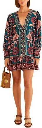Farm Rio Farm Rio Seashell Tapestry Teal Mini Dress