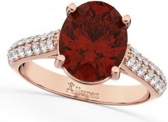 Allurez Oval Garnet & Diamond Engagement Ring 14k Rose Gold (4.42ct)
