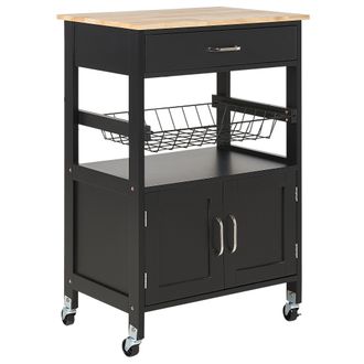 Beliani Beliani - Carrito De Cocina Negro Madera Clara Caj&oacute;n Armario Estante Ruedas Cocina Lugo