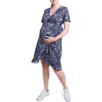 Ingrid & Isabel Ingird & Isabel Floral Maternity/Nursing Wrap Dress in Navy Ditsy at Nordstrom, Size X-Small