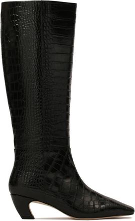 Kazar Zwarte laarzen met dierenmotief op kittenhakken - Dames - Cowboylaarzen - Zwart - 38 EU - Leer - Schoenen