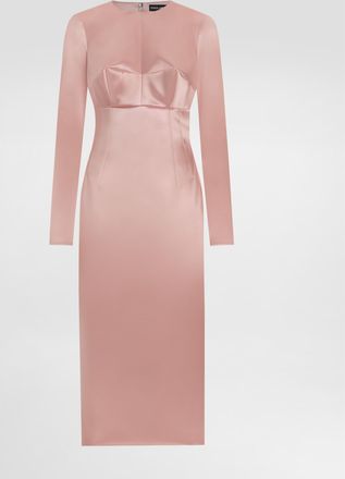 Dolce & Gabbana Stretch Satin Round-neck Calf-length Dress - Woman Dresses Pink Satin 38