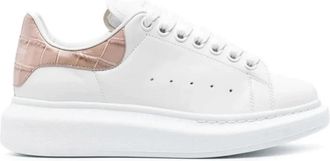 Alexander McQueen Oversized Krokodil-Ge&euml;tste Sneakers Wit Roze - Dames - Sneakers - Wit - 39 1/2 EU - Leer - Schoenen