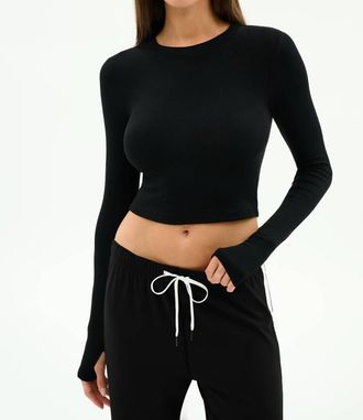 SPLITS59 Louise Rib Long Sleeve Crop Top In Black