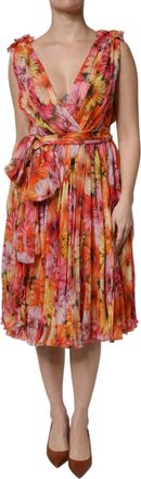 Dolce & Gabbana Womens Multicolor Floral Silk V-Neck Chiffon Dress