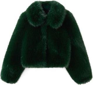 Mango Bola Faux Fur Jacket in Green at Nordstrom Rack, Size Large