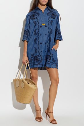 Zimmermann Denim Dress With Embroidery, Womens, Navy Blue