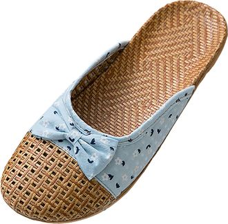 Generic cfpqv Closed Sandals, Womens Hollow Out Slippers, Linen Slippers, Non-Slip Summer Shoes, Lightweight Flat Slippers, Linen Shoes, Summer Slippers, Mule