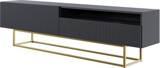 Selsey Selsey Veldio - Mueble Tv Con Compartimento Abierto, Negro Con Patas De Metal Dorado, 175 Cm