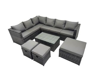Fimous Outdoor Rattan Garden Furniture Set with 3 Stools Dark Grey Mixed
