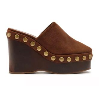 Schutz Womens Sierra Studs Suede Platform Pumps In Root Brown
