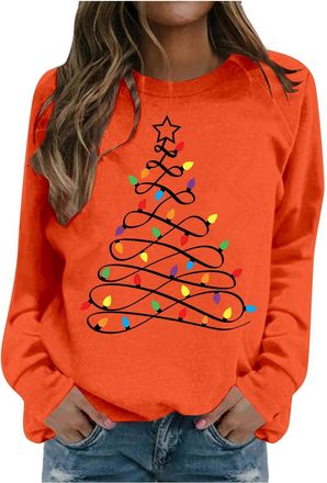 Generic Christmas Tree Jumper Women Long Sleeve Pullover Xmas Print Sweatshirt Fleece Lined Sweaters Tops Crewneck T-shirt Winter Autumn Casual Jumpers Holida