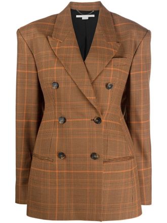 Stella McCartney double-breasted checked wool blazer - women - Wool/Viscose/Cotton - 40 - Brown