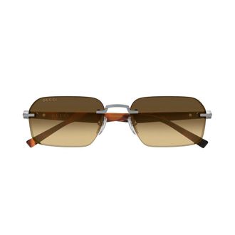 Gucci Rechthoekige Zonnebril - Heren - Accessoires - Bruin - Maat: 55 MM Nylon