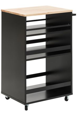 MID.YOU Mid.you Servierwagen, Naturfarben, Schwarz, Metall, Kautschukholz, massiv, rechteckig, Rollen, 50x38x78 cm, Bsci, Esszimmer, Barm&ouml;bel, Barwagen