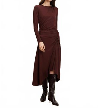 Veronica Beard Theodora Ruched Midi Dress In Raisin