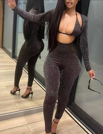 Lovely Makeup Still That Girl Jumpsuit With Bra In Grey