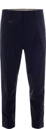 Paolo Pecora Navy Blue Chino Pants with Cuffed Hems and Structured Fabric