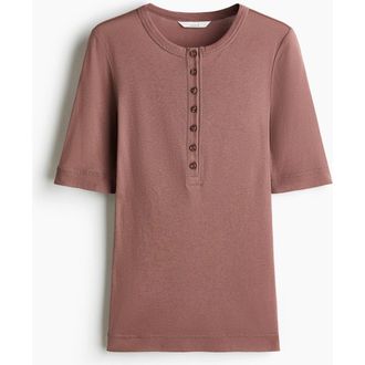 H&M Pima Cotton Top in Dark Dusty Pink at Nordstrom, Size X-Small