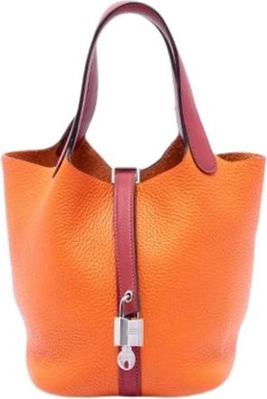 Herm&egrave;s Pre-owned Picotin Lock 18 - Dames - Vintage Tas - Oranje - ONE Size - Leer - Vintage