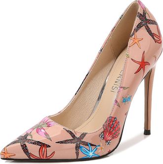 Generic Pink,9.5 UK,Womens High Stiletto Heels Pointy Closed Toe Slip-on Pumps Patent Leather Colorblock Evening Party Dress Shoes