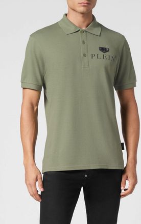 Philipp Plein Polo a maniche corte in cotone stretch con logo metallico