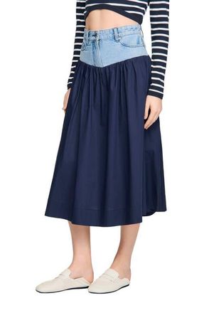 Sandro Mixed-material maxi skirt in Navy Blue at Nordstrom, Size 34 Eu