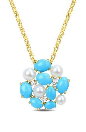 Delmar Cultured Pearl, Lab-Grown Turquoise & Lab-Grown White Sapphire Pendant Necklace in Blue at Nordstrom Rack