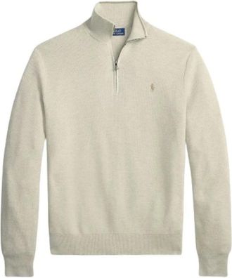 Polo Ralph Lauren Polo Ralph Lauren trui met halve rits en opstaande kraag - Heren - Truien - Bruin - Maat: S Katoen