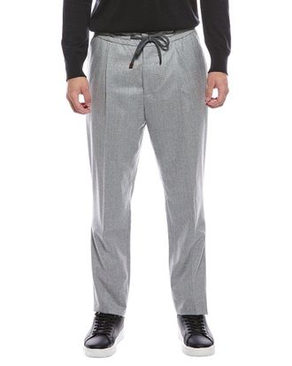 Brunello Cucinelli Pleated Leisure Fit Wool Drawstring Pant