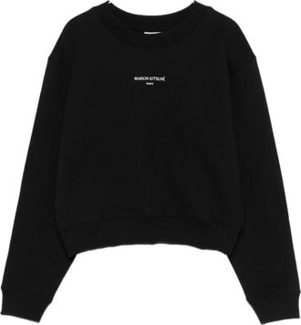 Maison Kitsun&eacute; Sweatshirts, female, Black, Size: L Crew Neck Sweatshirt