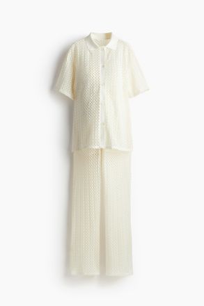 H&M MAMA 2-teiliges Set aus Spitzenjersey - Cremefarben