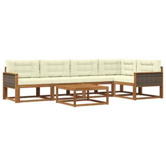vidaXL Conjunto De Sof&aacute;s De Exterior Con Coj&iacute;n 6 Pcs Natural Y Crema Vidaxl