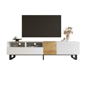STILVORA Mueble Tv Con 2 Puertas Y 2 Cajones, 2 Huecos Abiertos, Estilo Moderno, 180&times;38&times;50 Cm, En Mdf, Blanco Y Madera