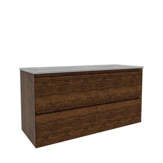 Saniclass Holz Pure Badkamermeubelset - 120x45x60cm - keramische wastafel wit - 2 wasbakken - 2 kraangaten - 4 lades - Walnut pure