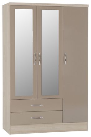Seconique Nevada 3 Door 2 Drawer Mirrored Wardrobe in Taupe