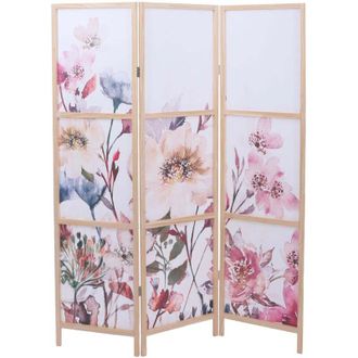 Hhg Paravento HHG-674, separ&egrave;, separazione ambienti, motivi orientali, legno MVG polietilene, 170x137cm, fiori