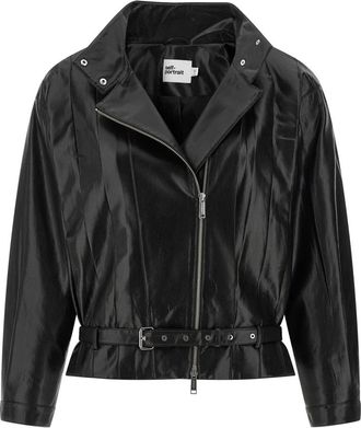 Self Portrait Leren Jack met Riem - Dames - Zomerjassen - Zwart - XS - Leer - Jassen