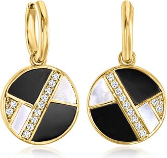 Ross-Simons 18kt Gold Over Sterling Hoop Earrings With Removable Onyx, Mother-Of-Pearl and. White Topaz Drops