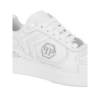 Philipp Plein Grained Leather Low-Top Sneaker - White