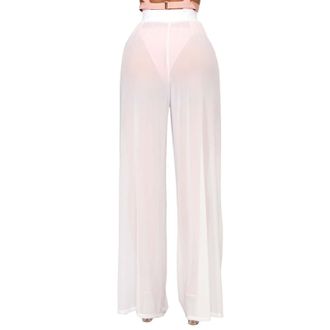Generic Womens Chiffon Wide Leg Trousers Sexy See Through Mesh Swimsuit Elasticated High Waist Palazzo Pants Lightweight Comfy Summer Beach Pants Flared Trous