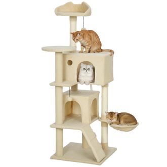 OEM &Aacute;rbol Rascador Para Gatos 140 Cm Con Plataformas Cama 2 Cuevas Hamaca Escalera Postes De Sisal Beige
