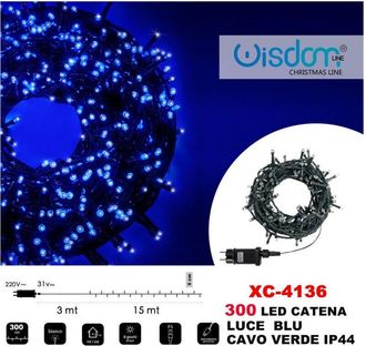Trade Shop Trade Shop - Catena Luminosa 300 Luci Led Lucciole Luce Blu Cavo Verde Ip44 Xc-4136